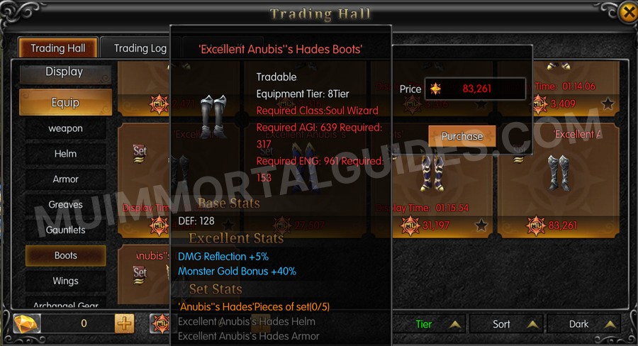 In-game screenshot of Excellent Anubis's Hades Boots tooltip