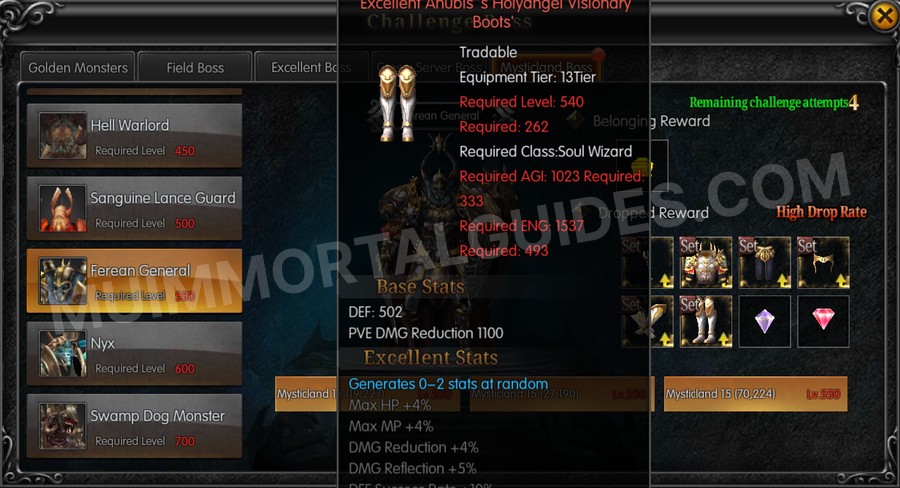 In-game screenshot of Excellent Anubis's Holyangel Visionary Boots tooltip