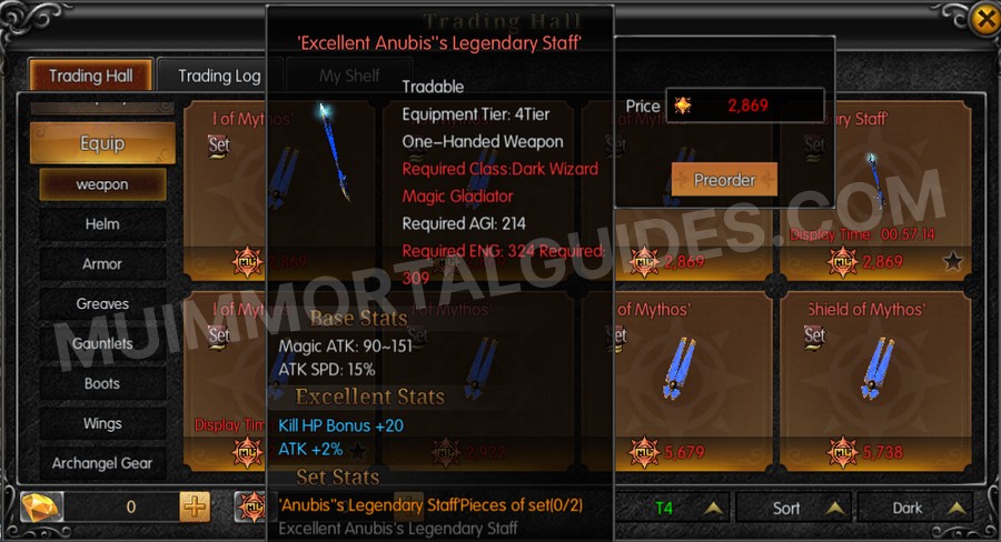 In-game screenshot of Excellent Anubis's Legendary Staff tooltip