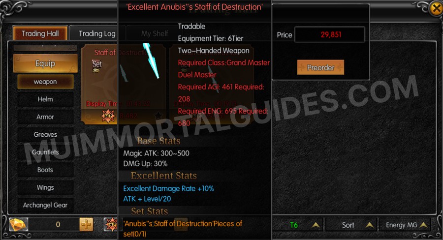 In-game screenshot of Excellent Anubis's Staff of Destruction tooltip