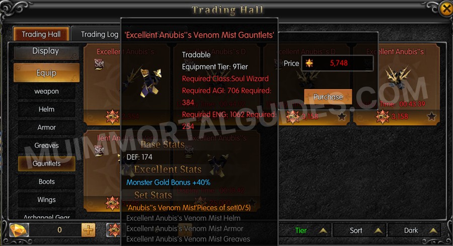 In-game screenshot of Excellent Anubis's Venom Mist Gauntlets tooltip