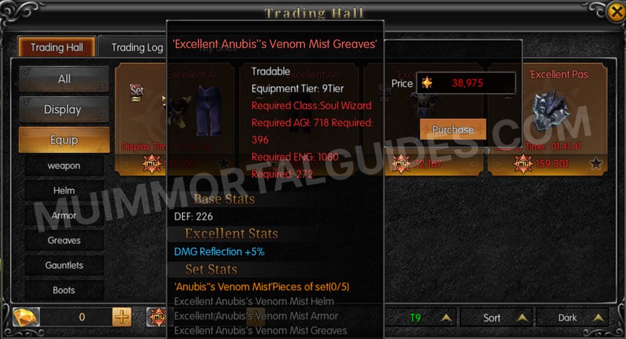 In-game screenshot of Excellent Anubis's Venom Mist Greaves tooltip