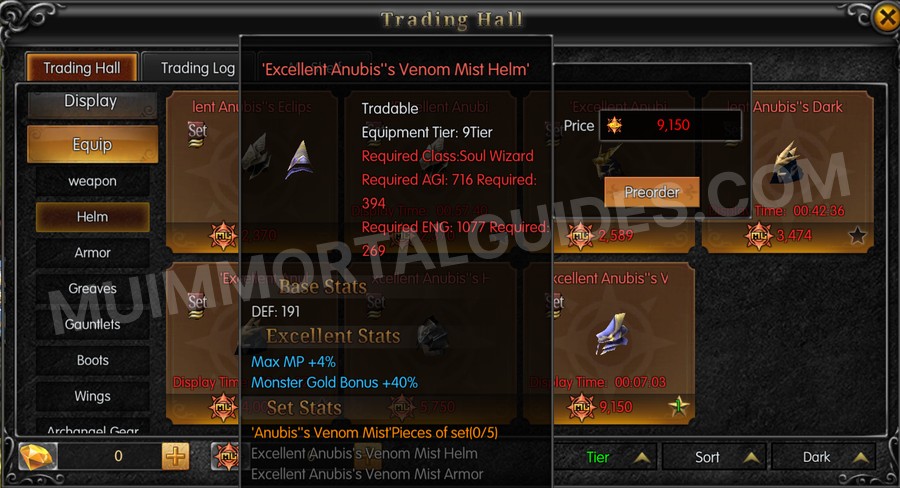 In-game screenshot of Excellent Anubis's Venom Mist Helm tooltip