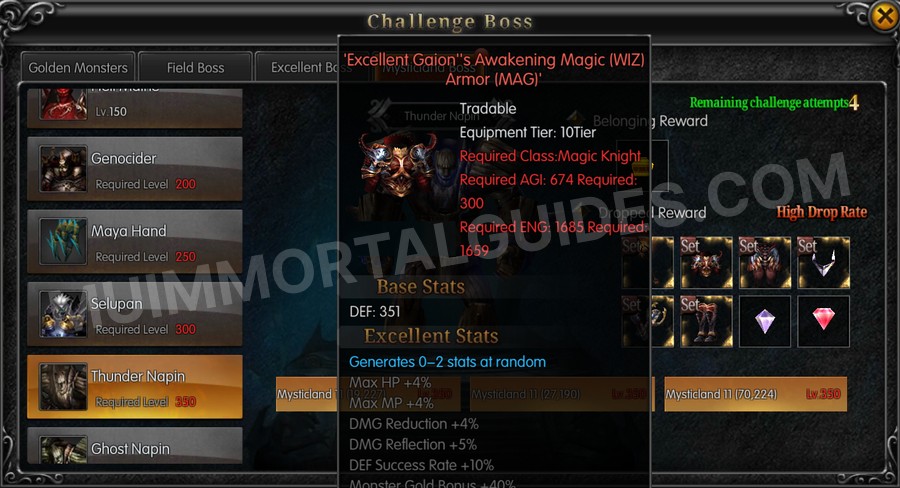 In-game screenshot of Excellent Gaion's Awakening Magic (WIZ) Armor (MAG) tooltip