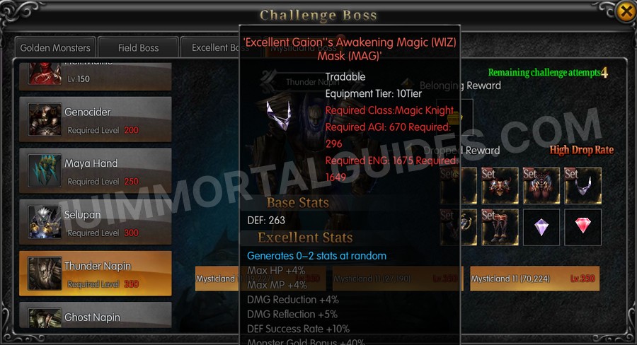In-game screenshot of Excellent Gaion's Awakening Magic (WIZ) Mask (MAG) tooltip