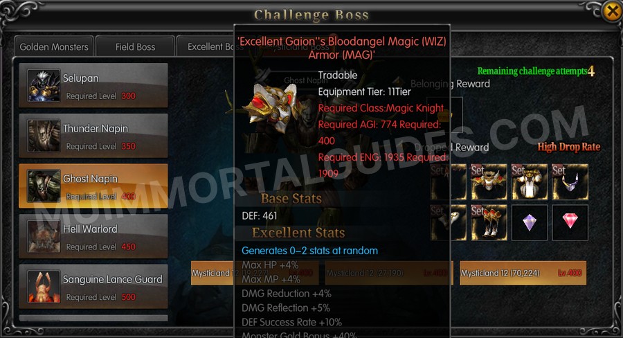 In-game screenshot of Excellent Gaion's Bloodangel Magic (WIZ) Armor (MAG) tooltip