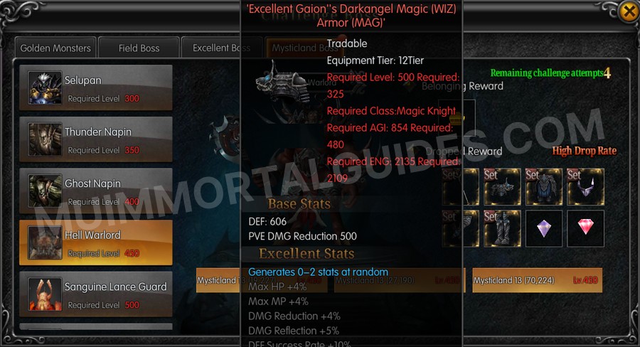 In-game screenshot of Excellent Gaion's Darkangel Magic (WIZ) Armor (MAG) tooltip