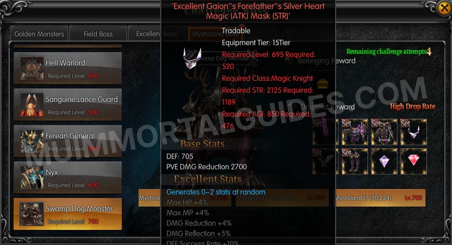 In-game screenshot of Excellent Gaion's Forefather's Silver Heart Magic (ATK) Mask (STR) tooltip