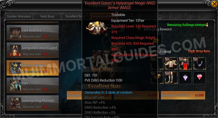 In-game screenshot of Excellent Gaion's Holyangel Magic (WIZ) Armor (MAG) tooltip