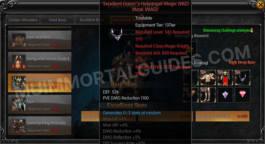 In-game screenshot of Excellent Gaion's Holyangel Magic (WIZ) Mask (MAG) tooltip