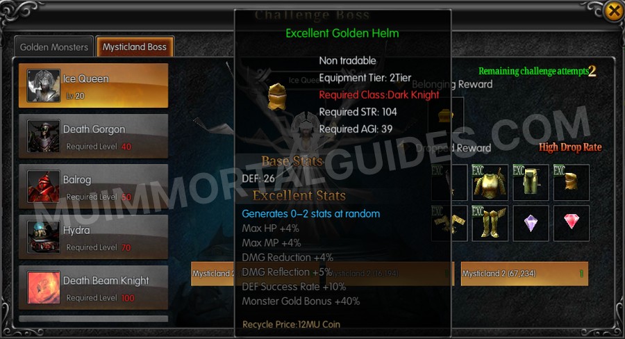 In-game screenshot of Excellent Golden Helm tooltip