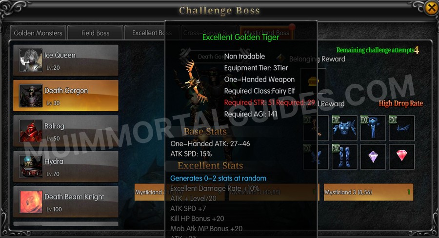 In-game screenshot of Excellent Golden Tiger tooltip