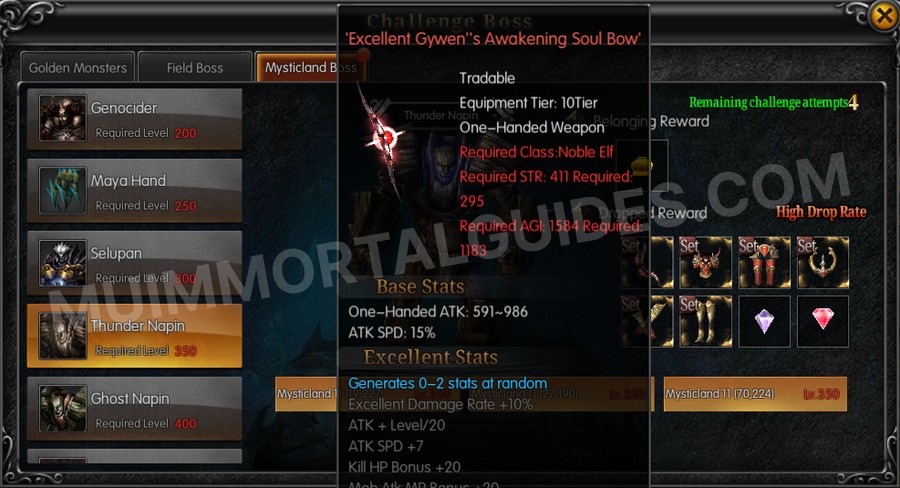 In-game screenshot of Excellent Gywen's Awakening Soul Bow tooltip