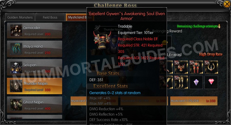 In-game screenshot of Excellent Gywen's Awakening Soul Elven Armor tooltip