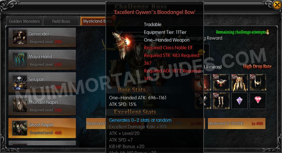 In-game screenshot of Excellent Gywen's Bloodangel Bow tooltip