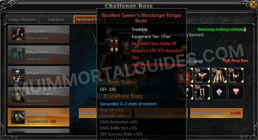 In-game screenshot of Excellent Gywen's Bloodangel Ranger Boots tooltip