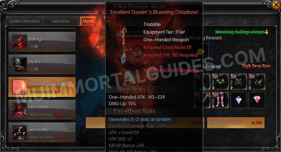 In-game screenshot of Excellent Gywen's Bluewing Crossbow tooltip