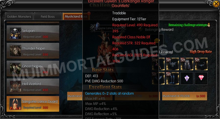 In-game screenshot of Excellent Gywen's Darkangel Ranger Gauntlets tooltip