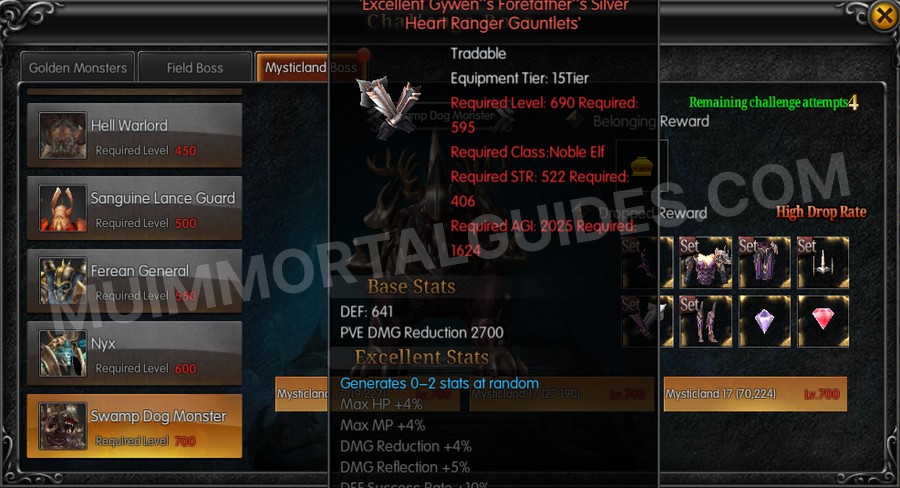 In-game screenshot of Excellent Gywen's Forefather's Silver Heart Ranger Gauntlets tooltip