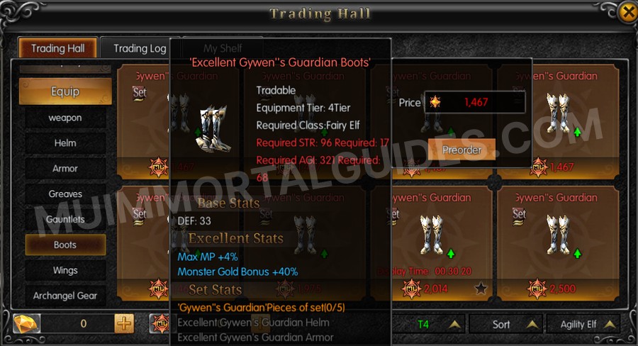 In-game screenshot of Excellent Gywen's Guardian Boots tooltip