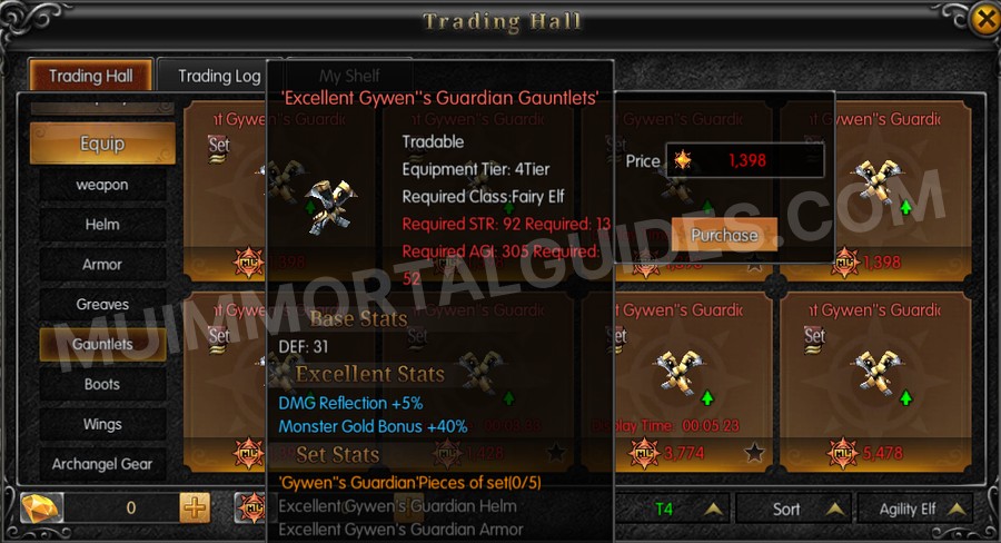 In-game screenshot of Excellent Gywen's Guardian Gauntlets tooltip
