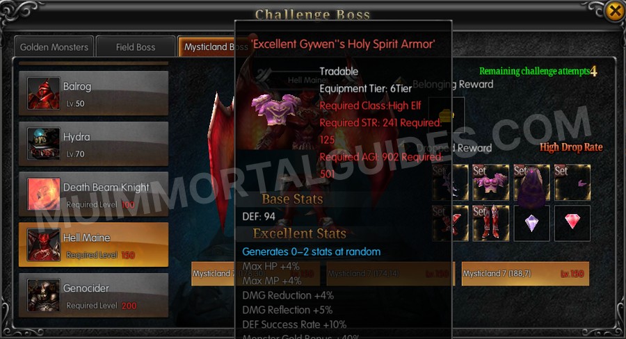 In-game screenshot of Excellent Gywen's Holy Spirit Armor tooltip