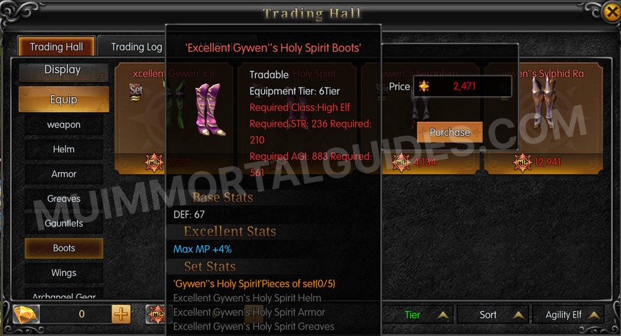 In-game screenshot of Excellent Gywen's Holy Spirit Boots tooltip