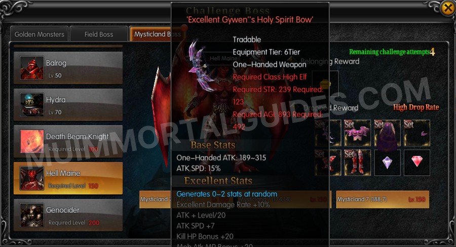 In-game screenshot of Excellent Gywen's Holy Spirit Bow tooltip