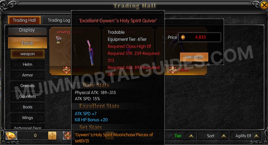 In-game screenshot of Excellent Gywen's Holy Spirit Quiver tooltip