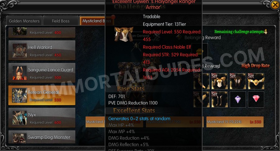 In-game screenshot of Excellent Gywen's Holyangel Ranger Armor tooltip