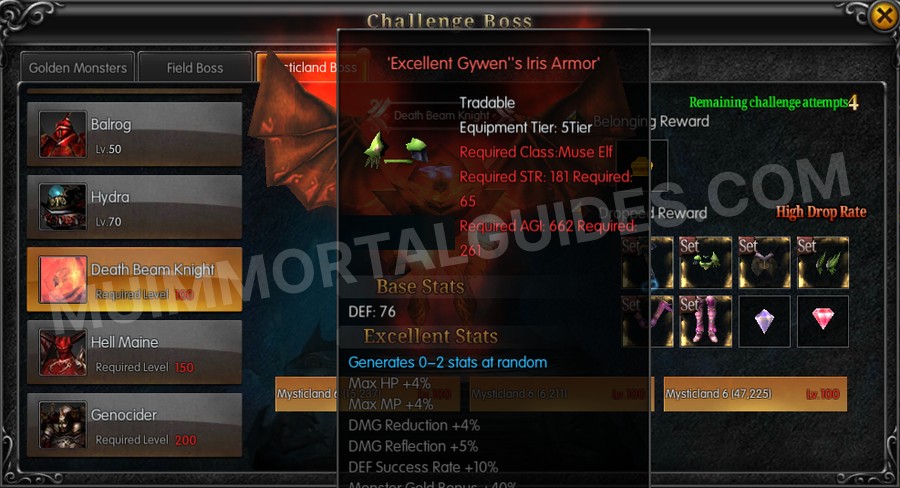 In-game screenshot of Excellent Gywen's Iris Armor tooltip