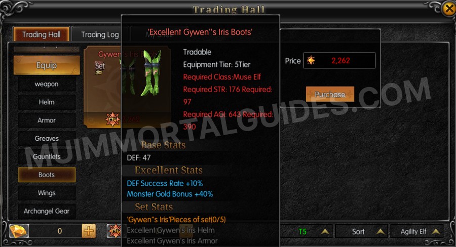 In-game screenshot of Excellent Gywen's Iris Boots tooltip