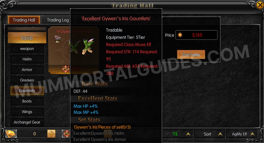 In-game screenshot of Excellent Gywen's Iris Gauntlets tooltip