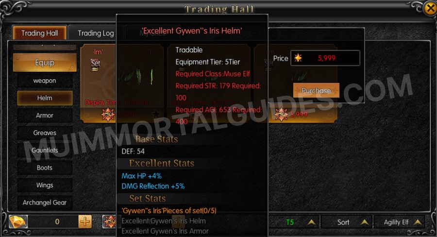 In-game screenshot of Excellent Gywen's Iris Helm tooltip