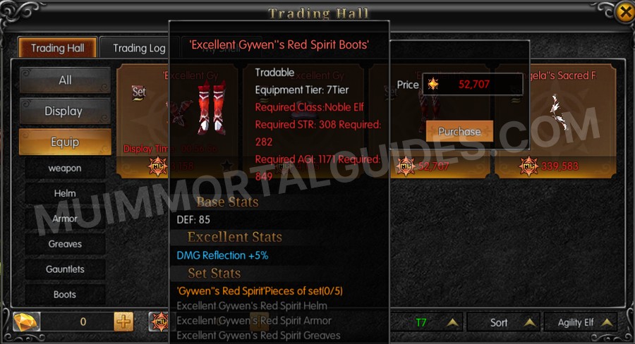 In-game screenshot of Excellent Gywen's Red Spirit Boots tooltip