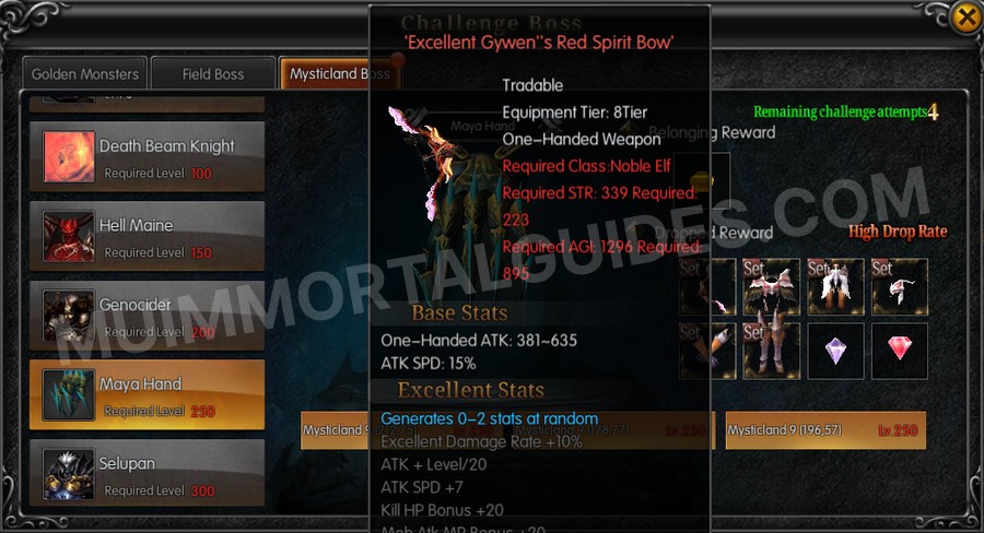 In-game screenshot of Excellent Gywen's Red Spirit Bow tooltip