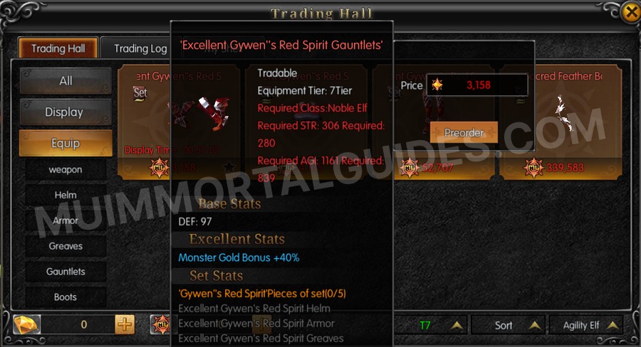 In-game screenshot of Excellent Gywen's Red Spirit Gauntlets tooltip