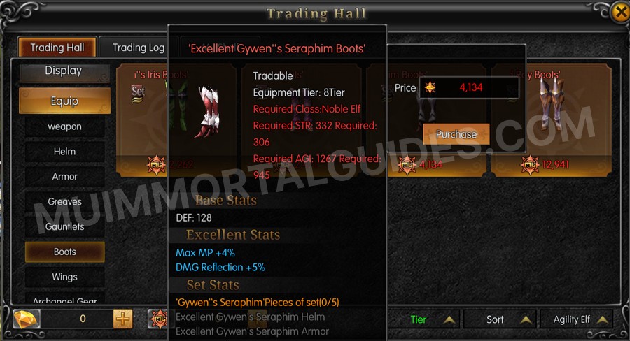 In-game screenshot of Excellent Gywen's Seraphim Boots tooltip