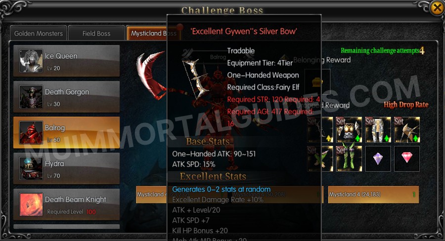 In-game screenshot of Excellent Gywen's Silver Bow tooltip