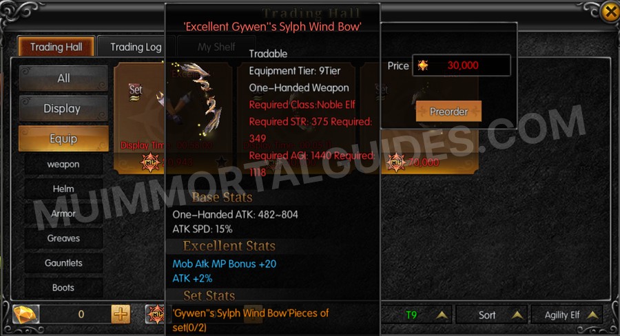 In-game screenshot of Excellent Gywen's Sylph Wind Bow tooltip