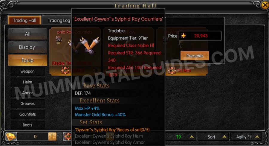 In-game screenshot of Excellent Gywen's Sylphid Ray Gauntlets tooltip