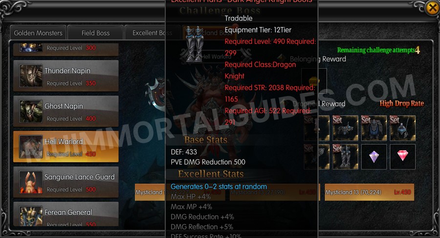 In-game screenshot of Excellent Hans' Dark Angel Knight Boots tooltip