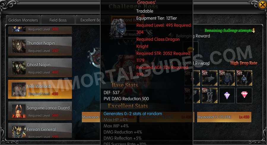 In-game screenshot of Excellent Hans' Dark Angel Knight Greaves tooltip