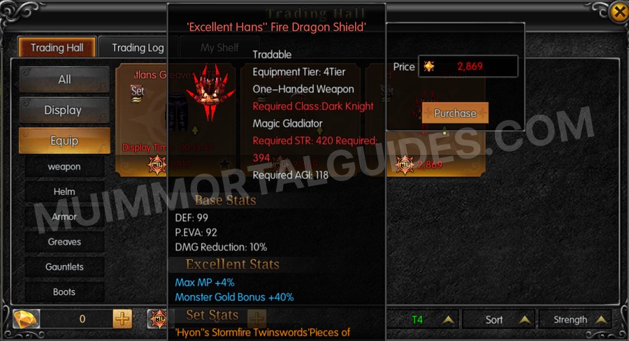 In-game screenshot of Excellent Hans' Fire Dragon Shield tooltip