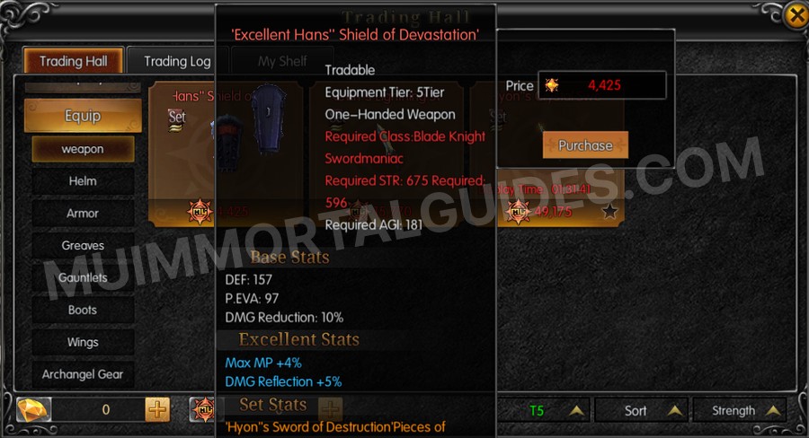 In-game screenshot of Excellent Hans' Shield of Devastation tooltip