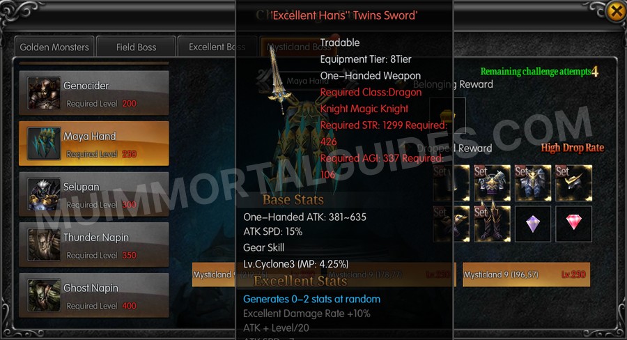 In-game screenshot of Excellent Hans' Twins Sword tooltip