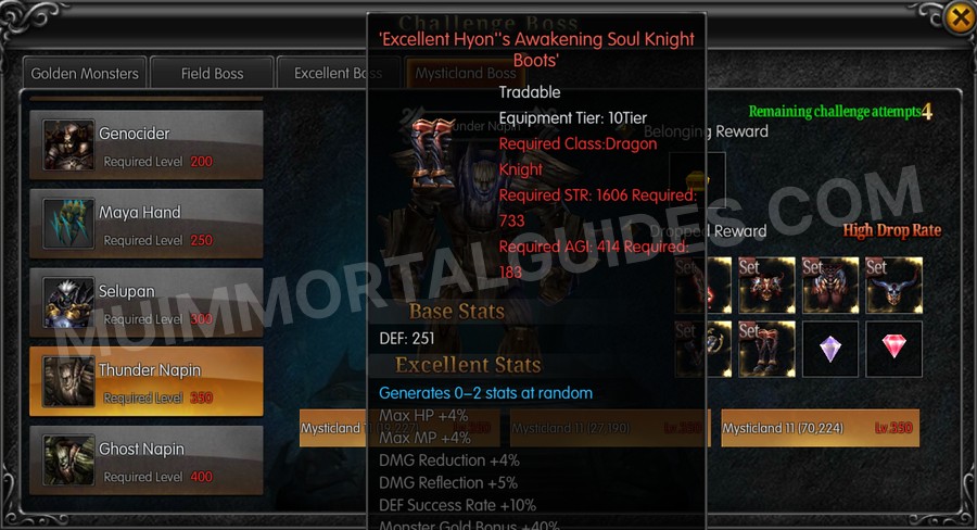 In-game screenshot of Excellent Hyon's Awakening Soul Knight Boots tooltip
