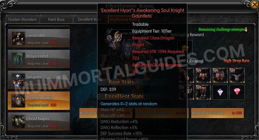In-game screenshot of Excellent Hyon's Awakening Soul Knight Gauntlets tooltip