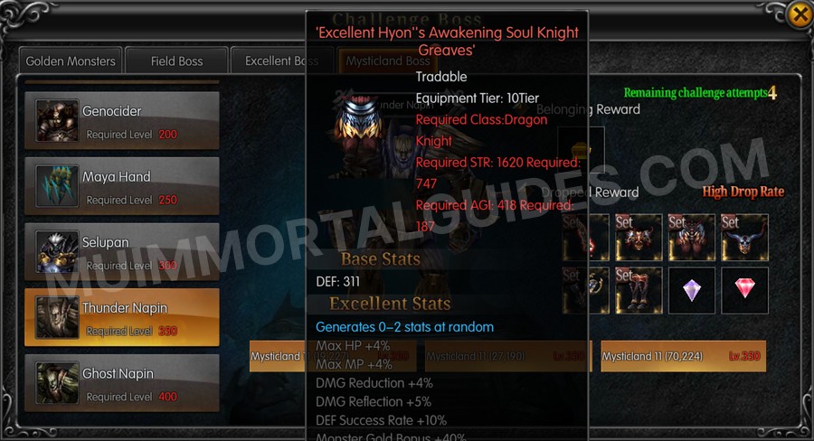 In-game screenshot of Excellent Hyon's Awakening Soul Knight Greaves tooltip