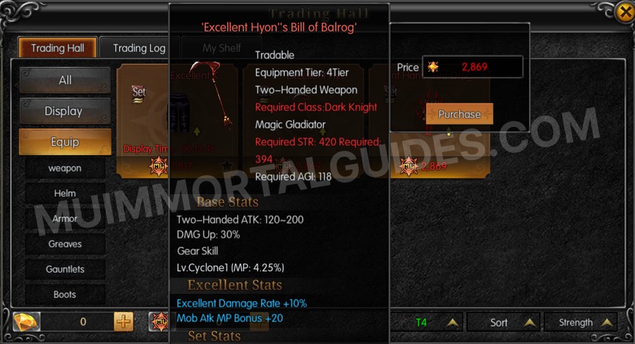 In-game screenshot of Excellent Hyon's Bill of Balrog tooltip